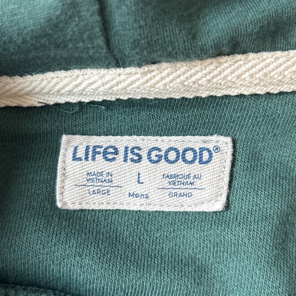 Life Is Good Green Hoodie Jeep "What A Long Strange Trip Its Been" Mens Sz Large - Picture 5 of 9
